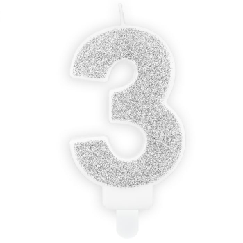 Number Candle - 3 - Silver